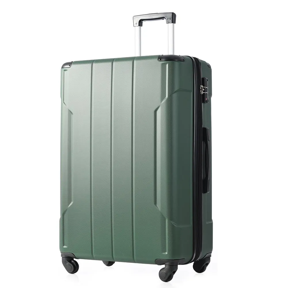 1Pc 28In Expandable Lightweight Spinner Suitcase with Corner Guards - Green