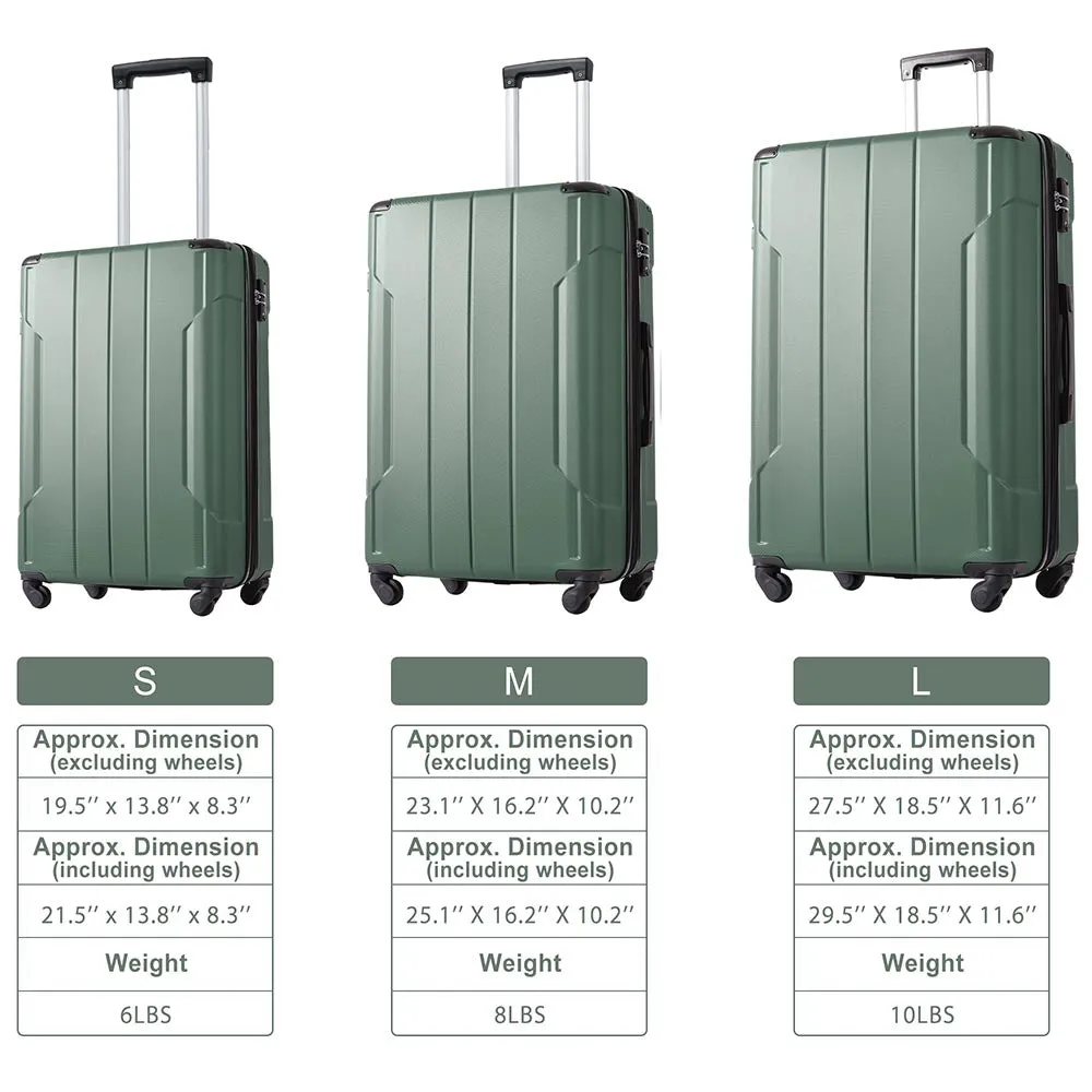 1Pc 28In Expandable Lightweight Spinner Suitcase with Corner Guards - Green