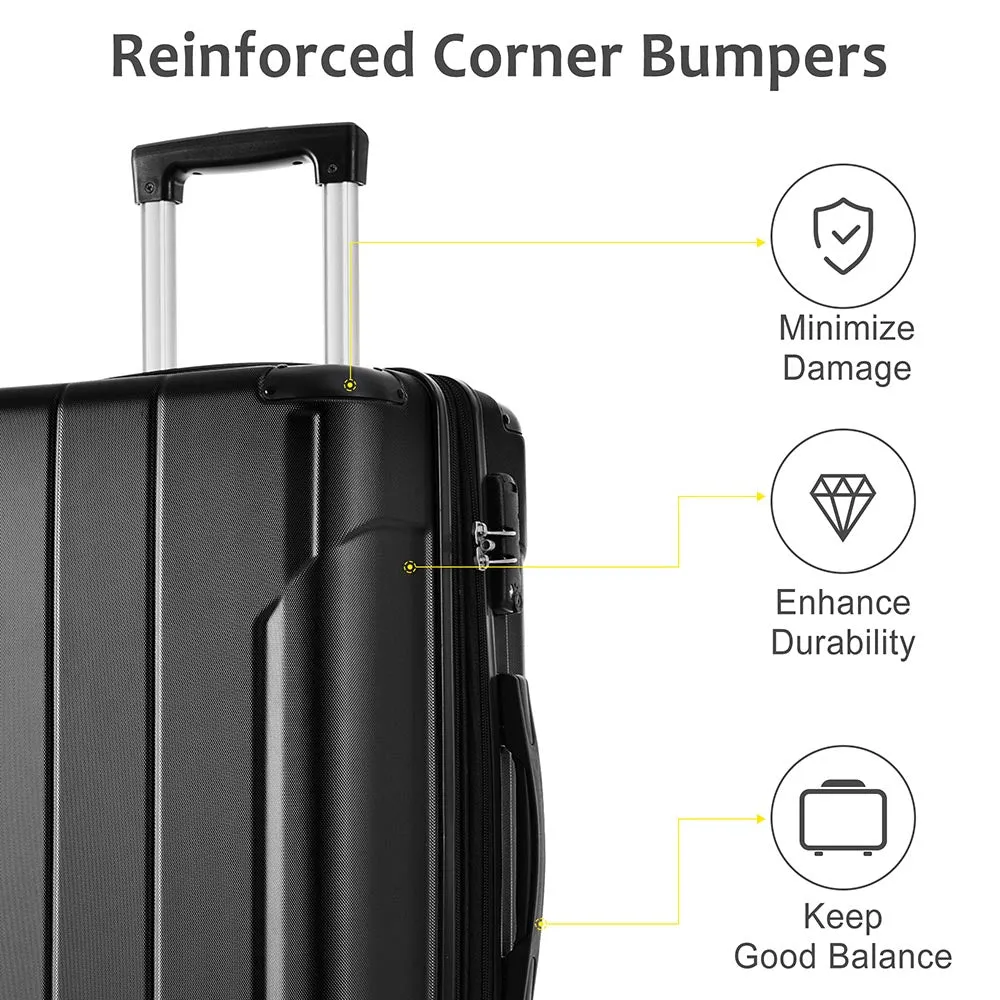 20In Expandable Lightweight Spinner Suitcase with Corner Guards - Black Corner Protectors