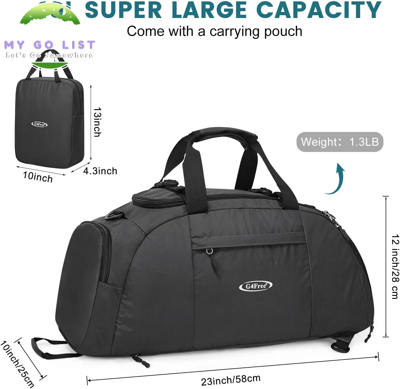 40L 3-Way Duffle Bag Backpack