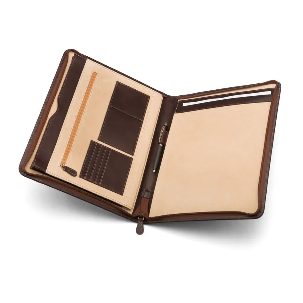 A4 Leather Notepad Folder - Brown