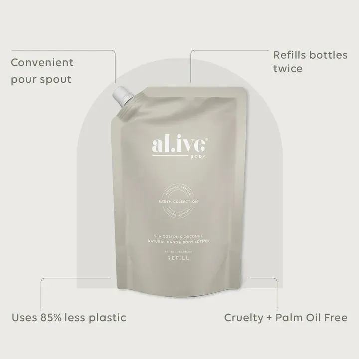 Al.ive Body 1 Litre Lotion Refill - Sea Cotton & Coconut