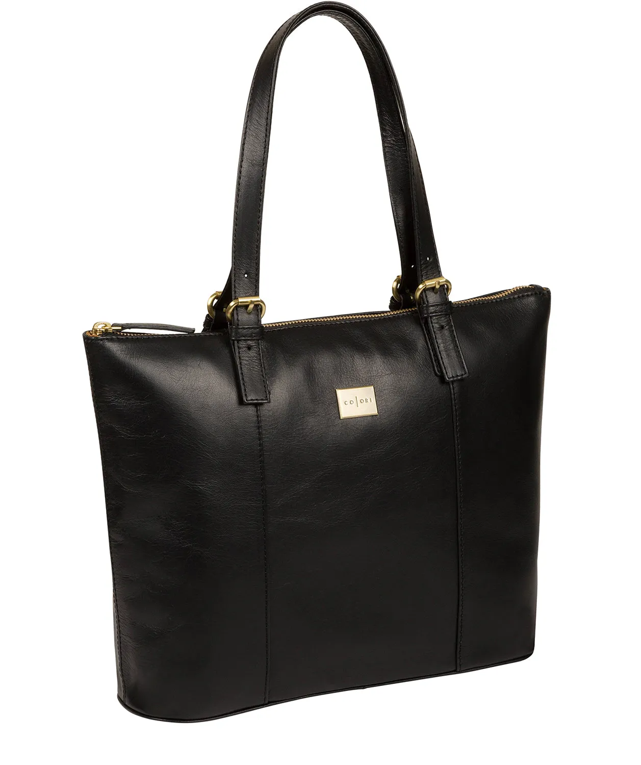 'Bianca' Italian-Inspired Black Leather Tote Bag