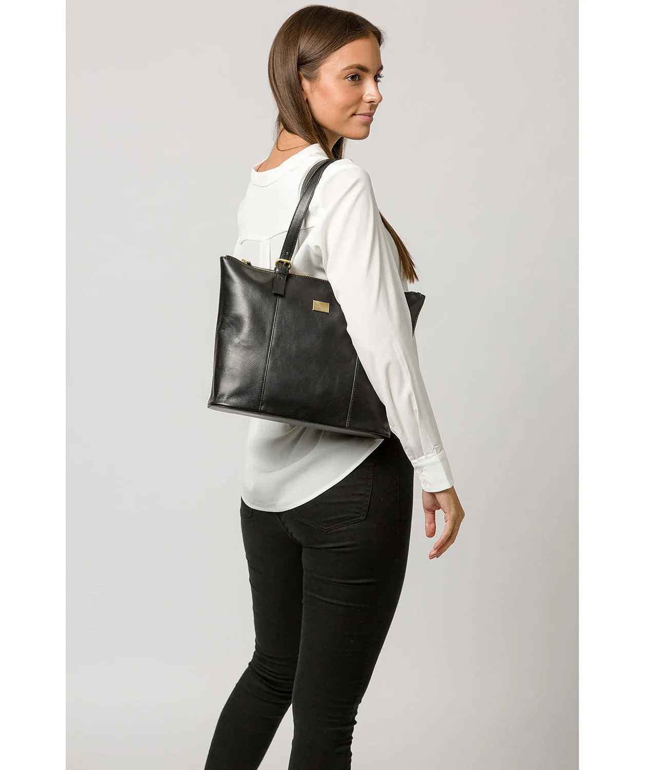 'Bianca' Italian-Inspired Black Leather Tote Bag