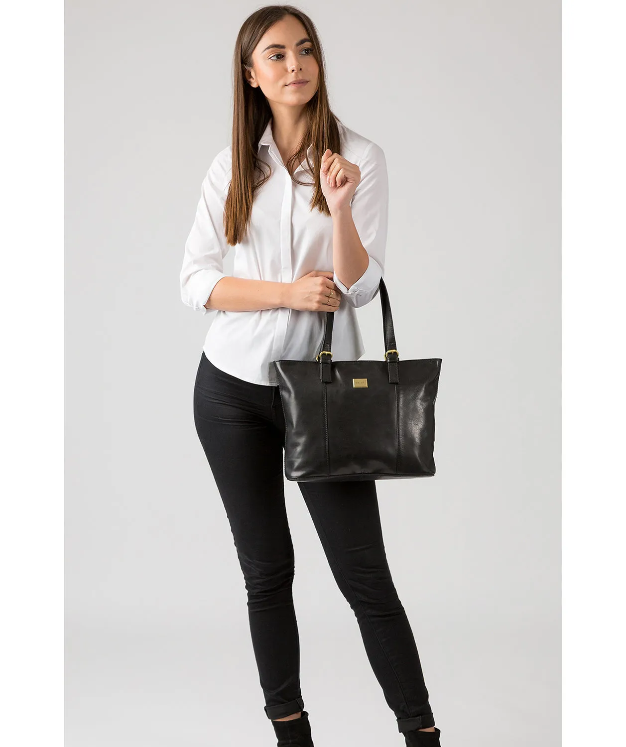 'Bianca' Italian-Inspired Black Leather Tote Bag