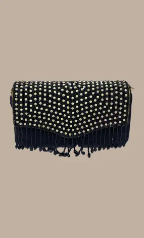 Black Beadwork Embroidered Handbag