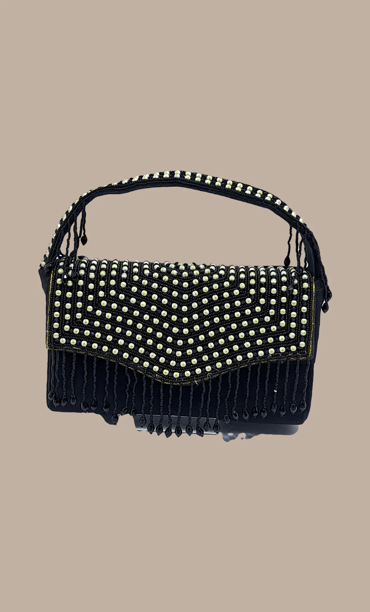 Black Beadwork Embroidered Handbag