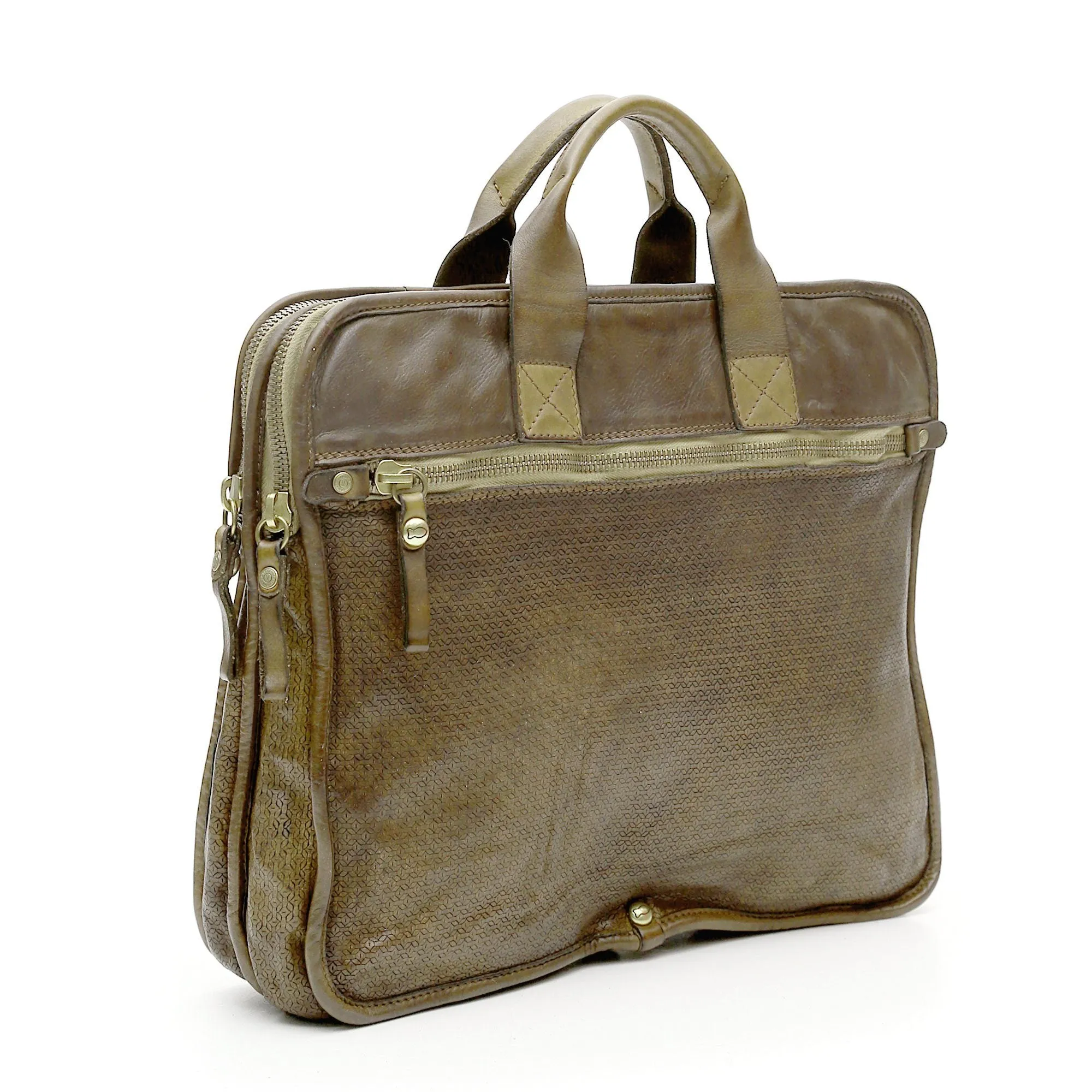 Campomaggi Leather Hexagonal Briefcase, Military Green