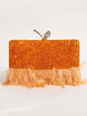 Daina Peach Hand Embroidered Feather Clutch