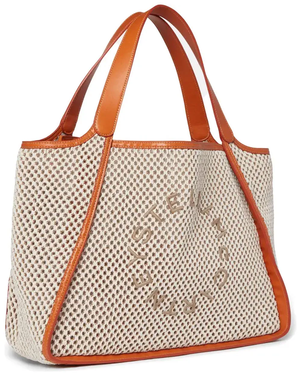 Embroidered Logo Rope Mesh Tote in Ivory/ Beige