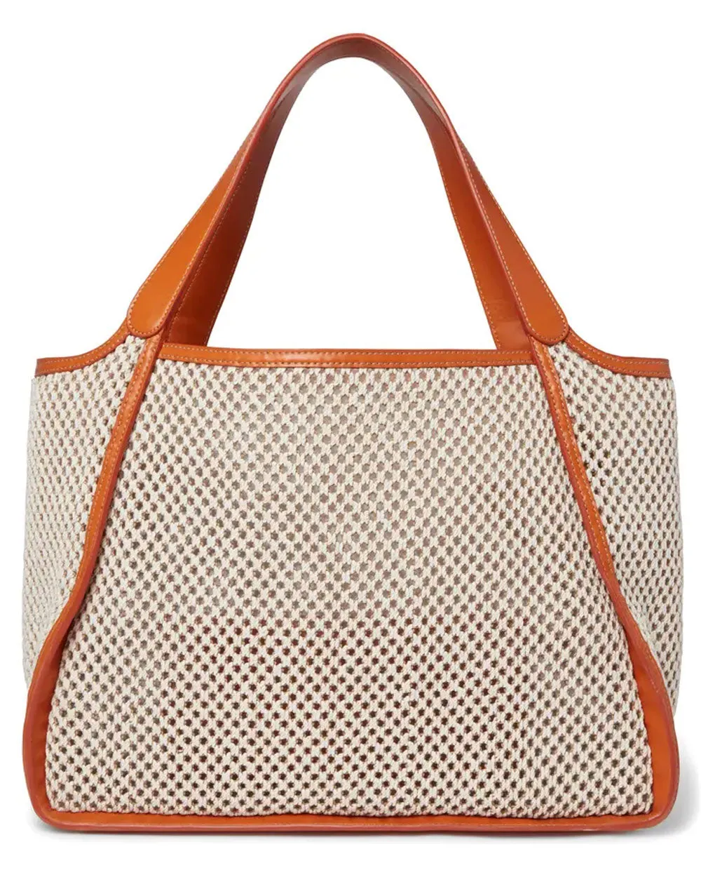 Embroidered Logo Rope Mesh Tote in Ivory/ Beige