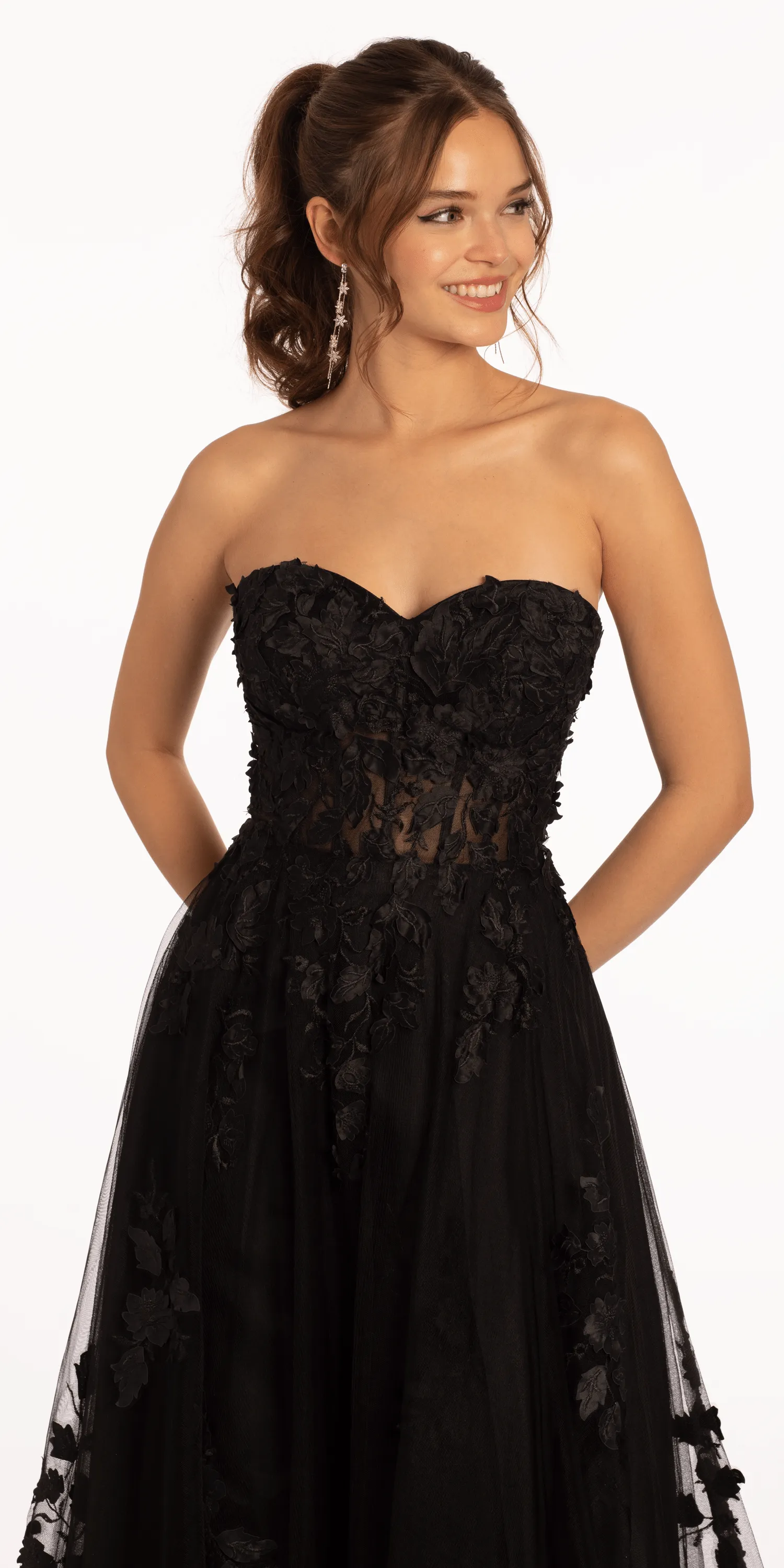 Floral Mesh Applique Corset A-Line Dress