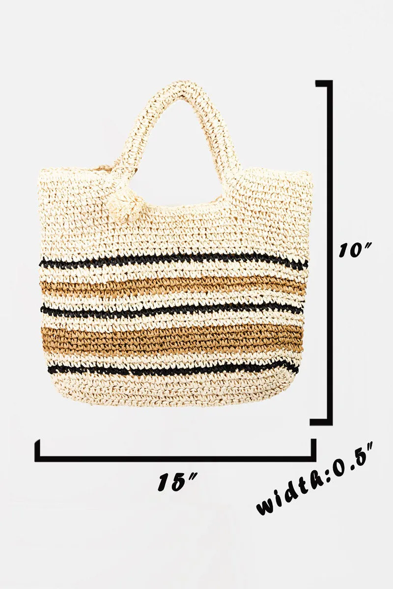 Frannie Striped Straw Braided Tote Bag