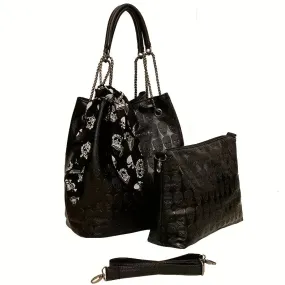 Gothic Skull Print Punk Scarf Decor Trendy Crossbody Tote Shoulder