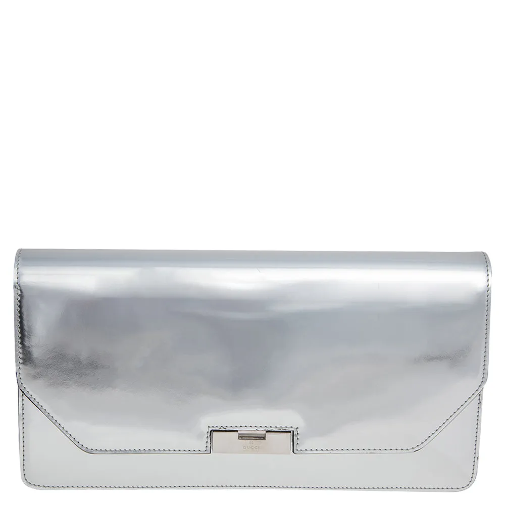 Gucci Metallic Silver Leather 58 Clutch