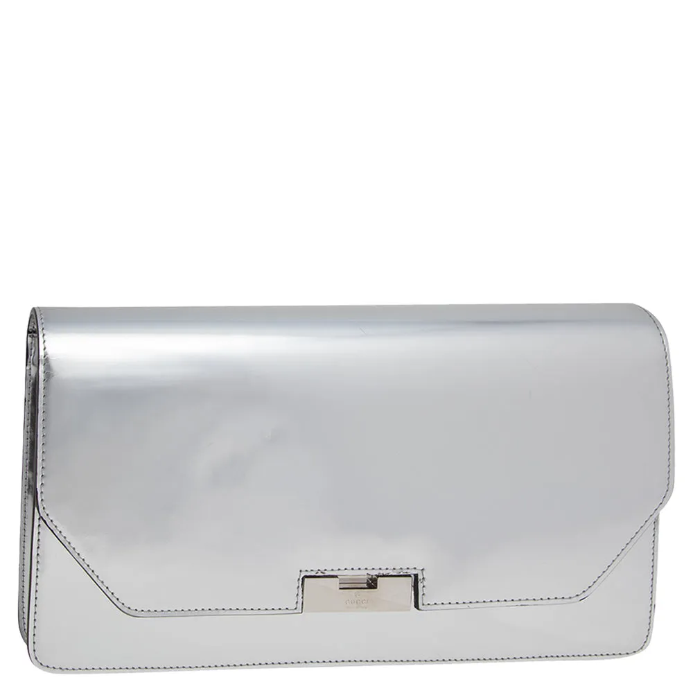 Gucci Metallic Silver Leather 58 Clutch