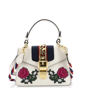 GUCCI Sylvie Top Handle Bag Embroidered Leather Mini