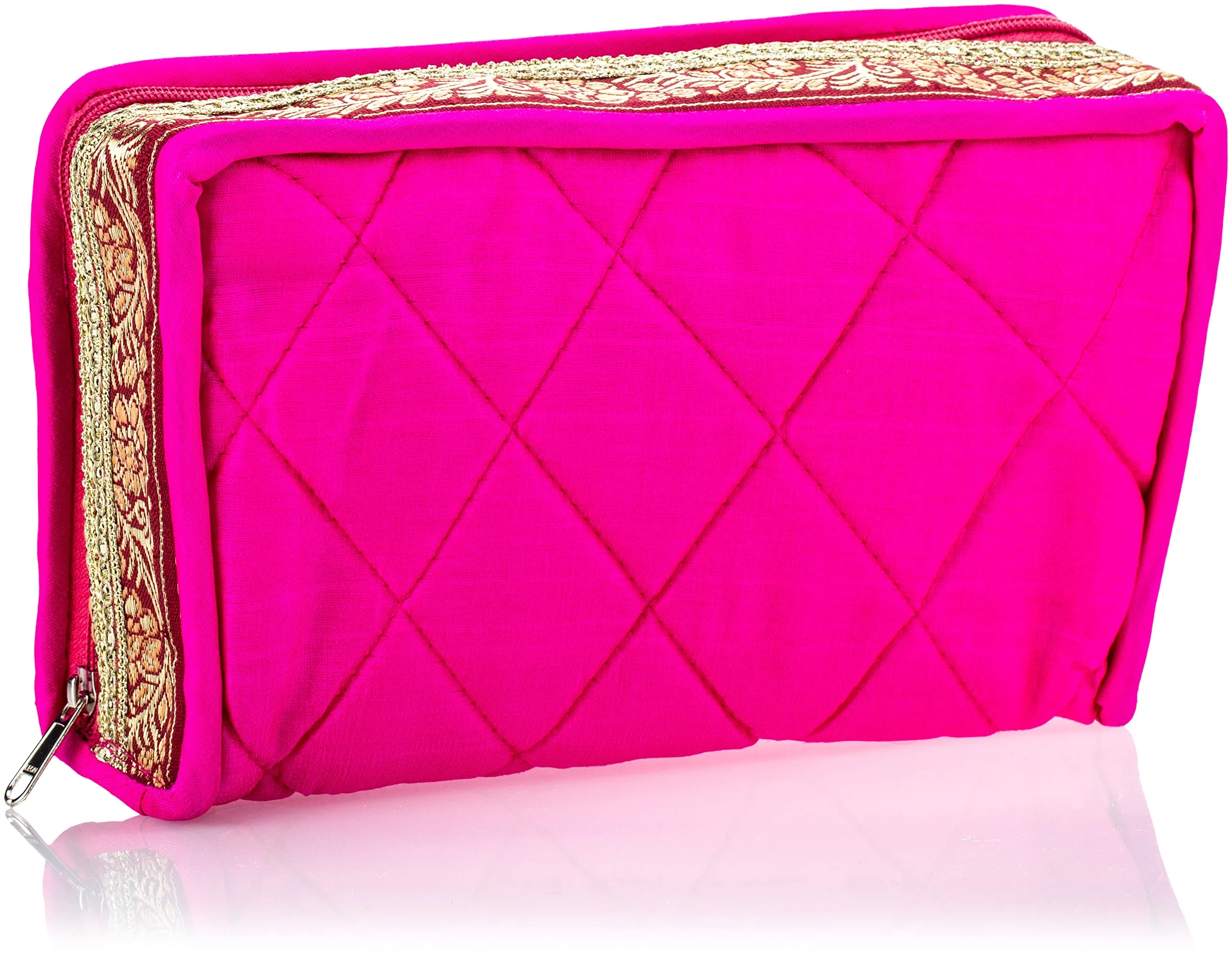 Kuber Industries Quilted Satin Jewellery Kit, Pink (KI0033051), Standard