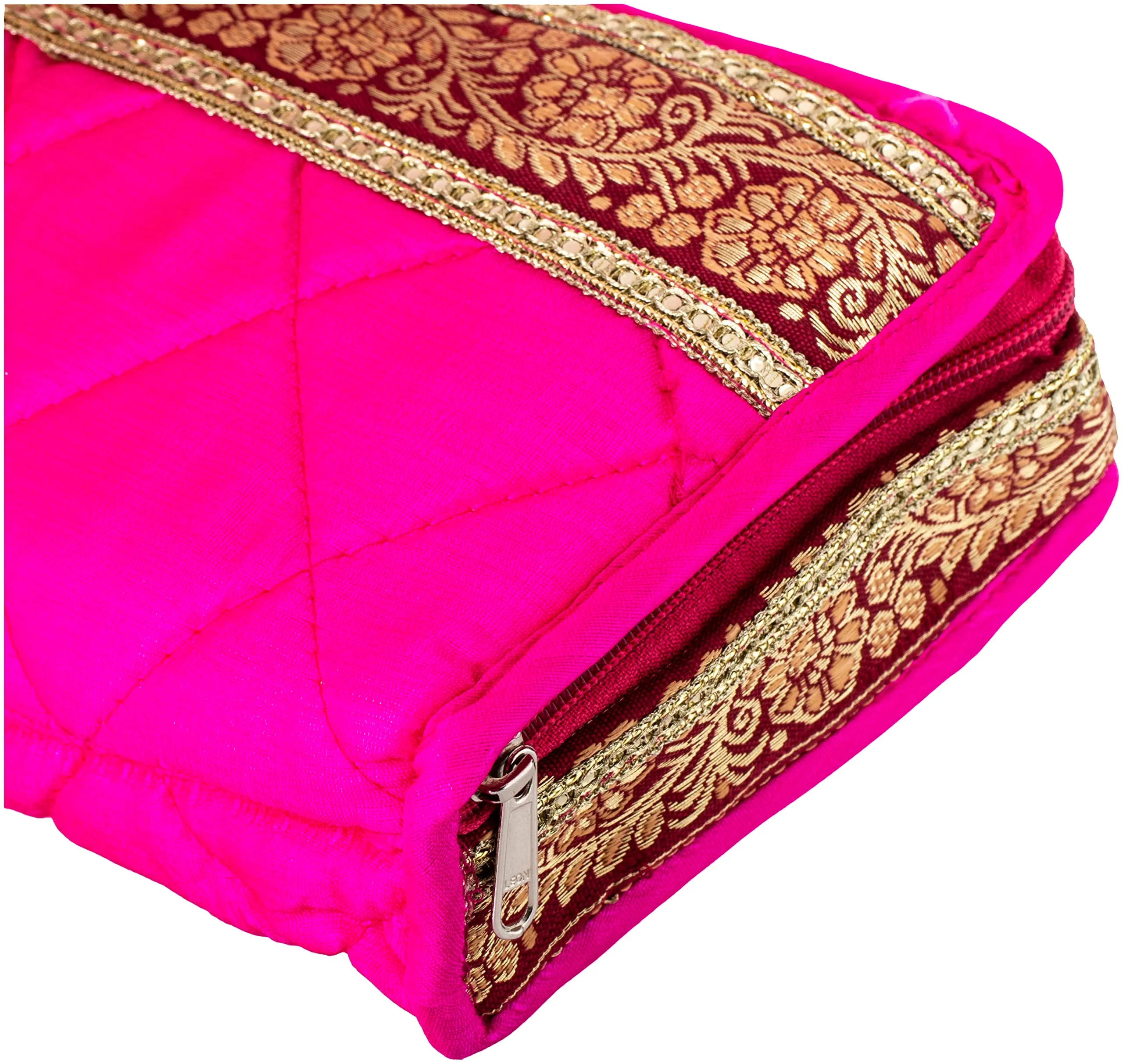 Kuber Industries Quilted Satin Jewellery Kit, Pink (KI0033051), Standard