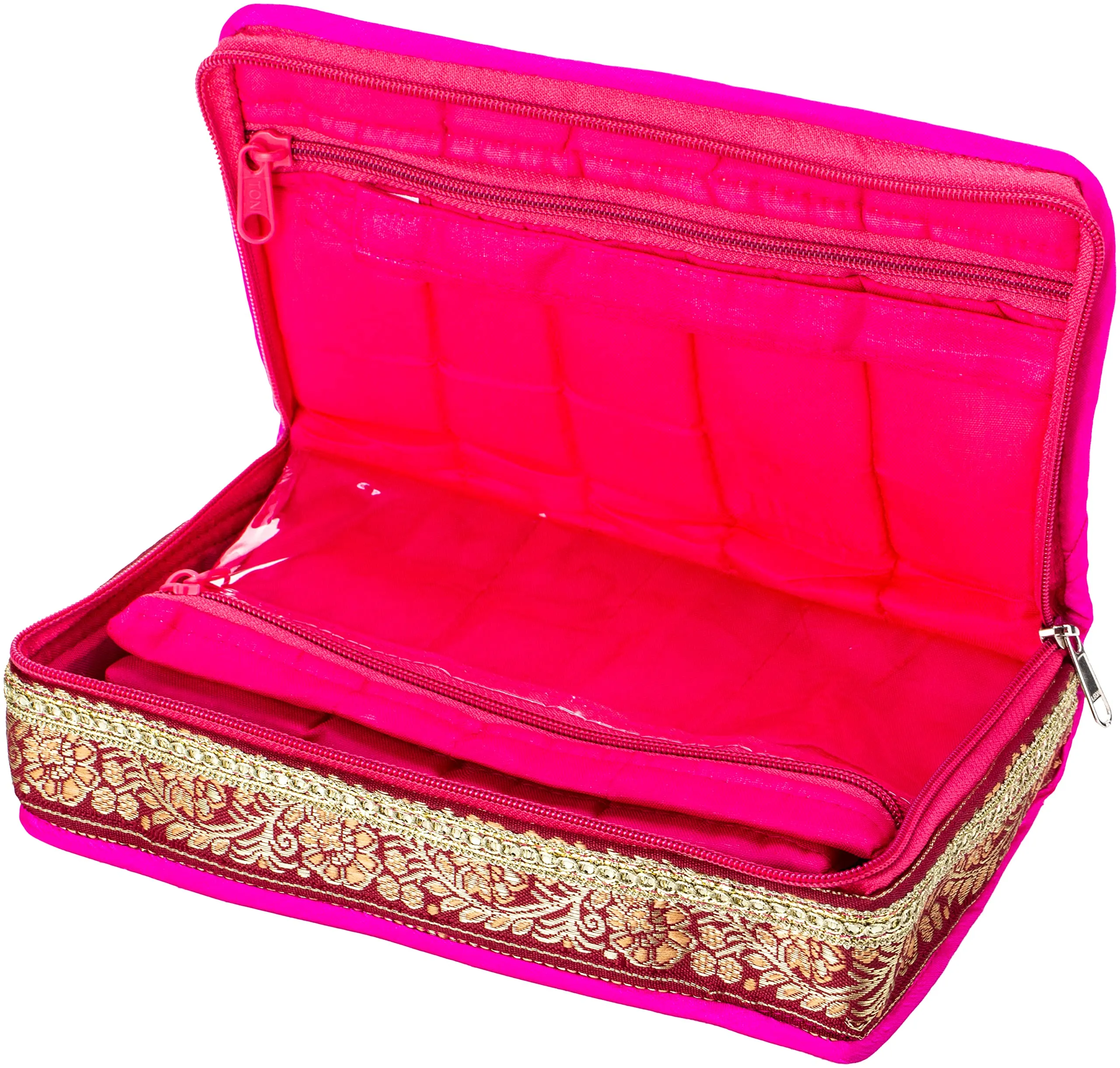 Kuber Industries Quilted Satin Jewellery Kit, Pink (KI0033051), Standard