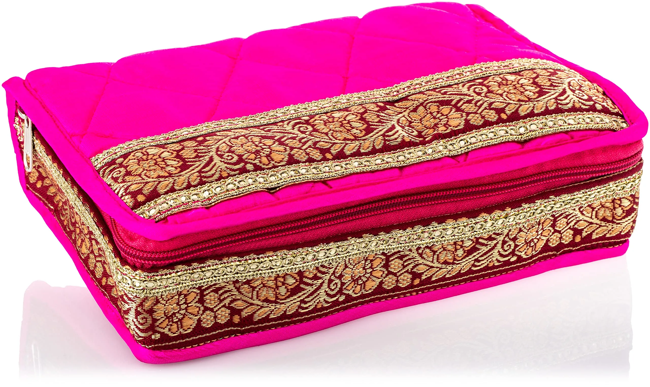 Kuber Industries Quilted Satin Jewellery Kit, Pink (KI0033051), Standard