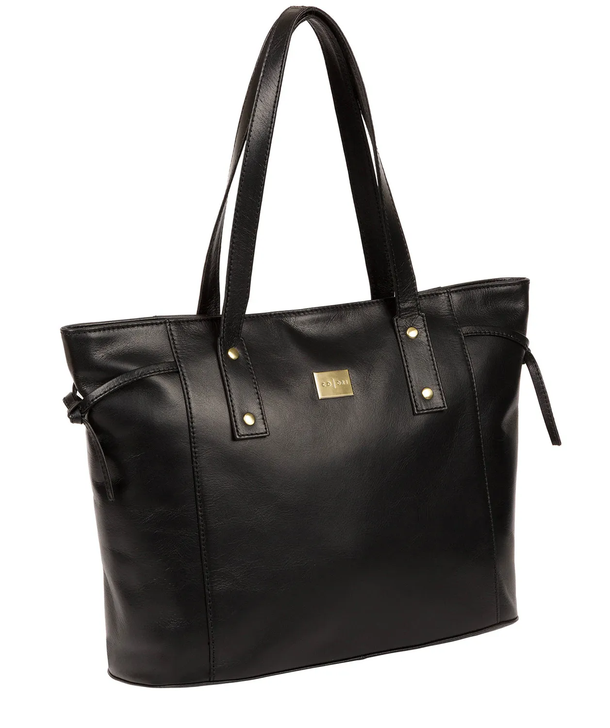 'Mazara' Italian-Inspired Black Leather Tote Bag