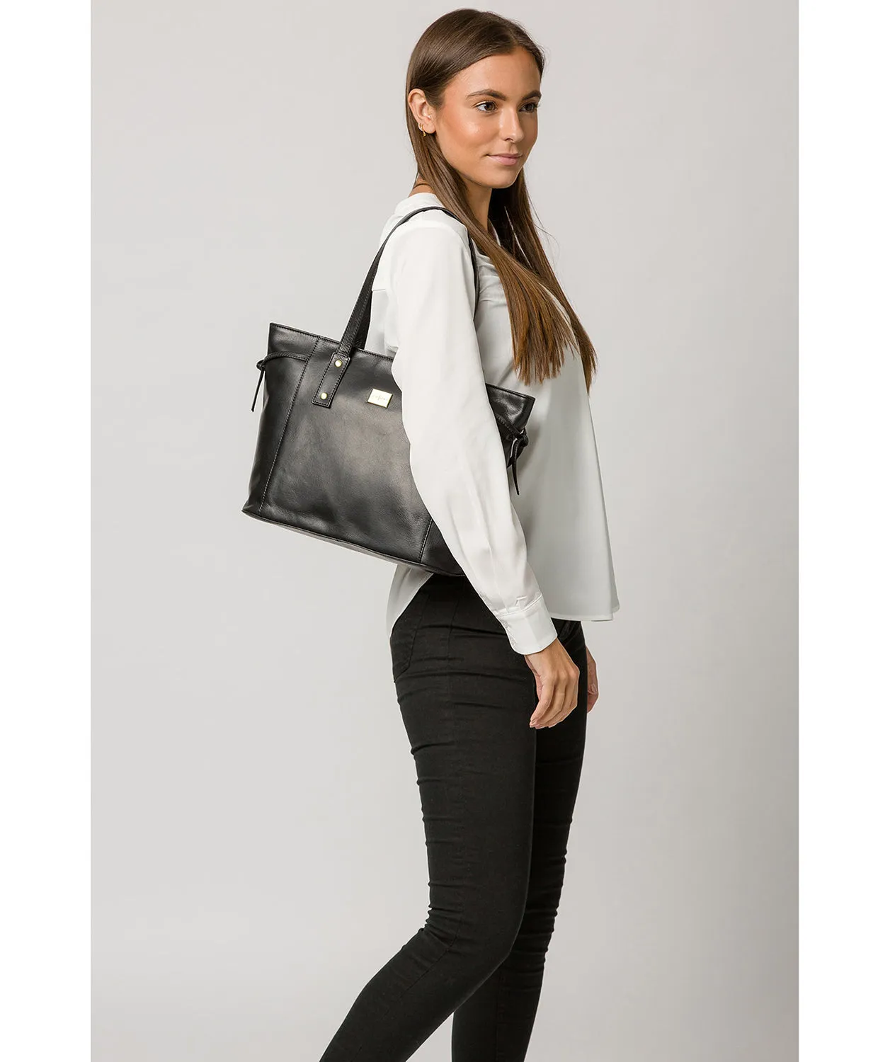 'Mazara' Italian-Inspired Black Leather Tote Bag