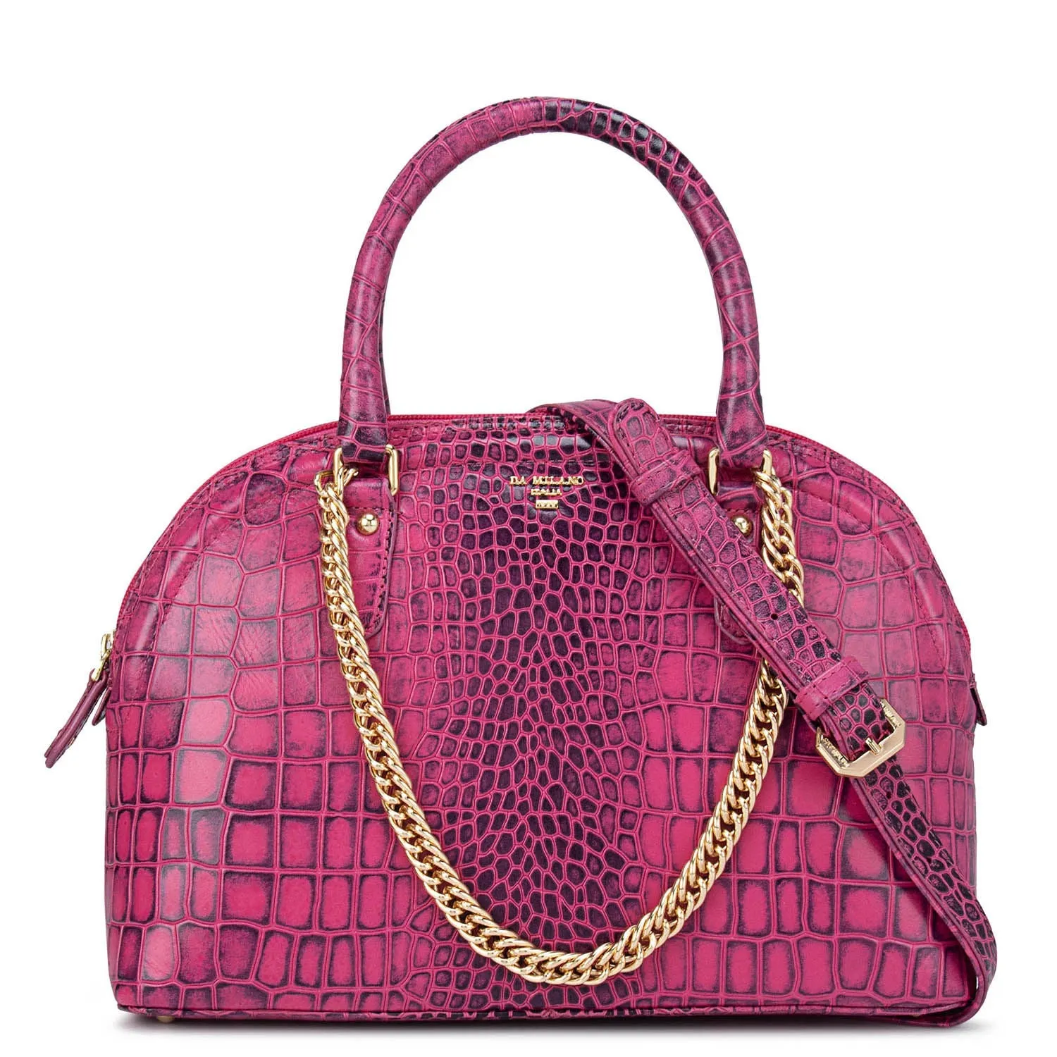 Medium Croco Leather Satchel - Majenta