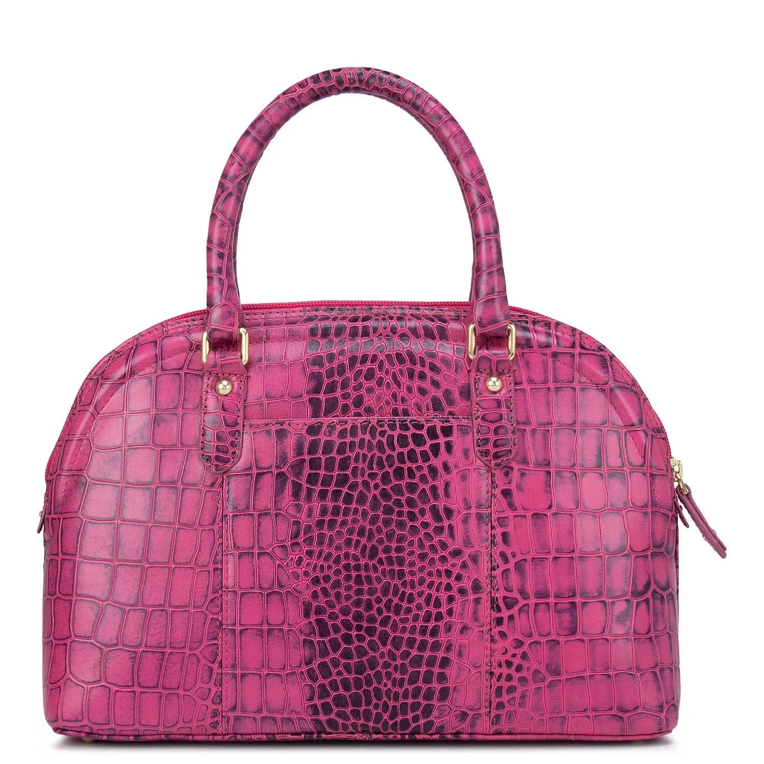 Medium Croco Leather Satchel - Majenta