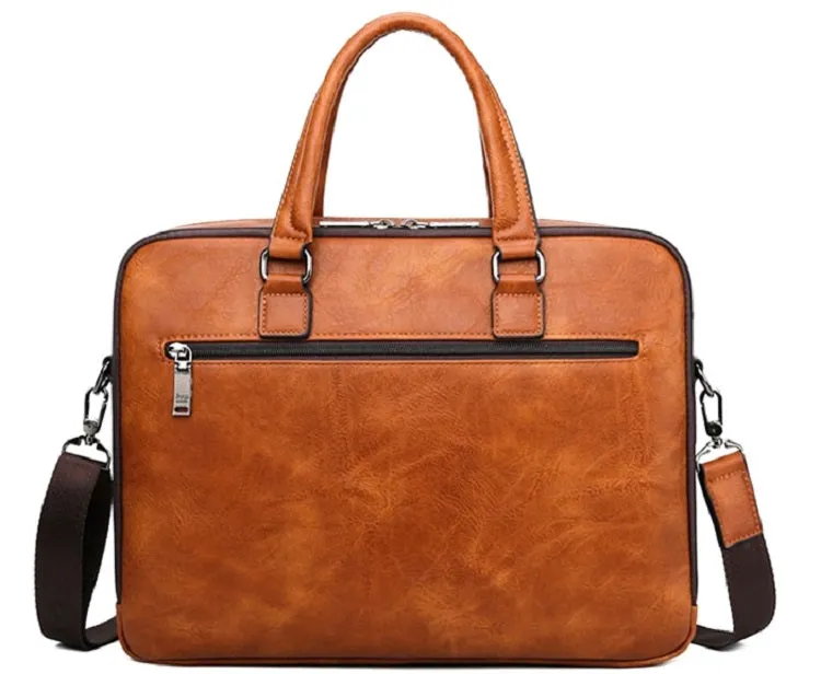 Men's Casual Leather Briefcase With Two Front Zippers