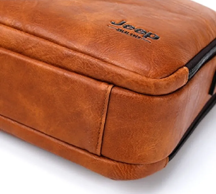 Men's Casual Leather Briefcase With Two Front Zippers