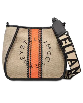 Mini Linen Striped Logo Crossbody in Natural