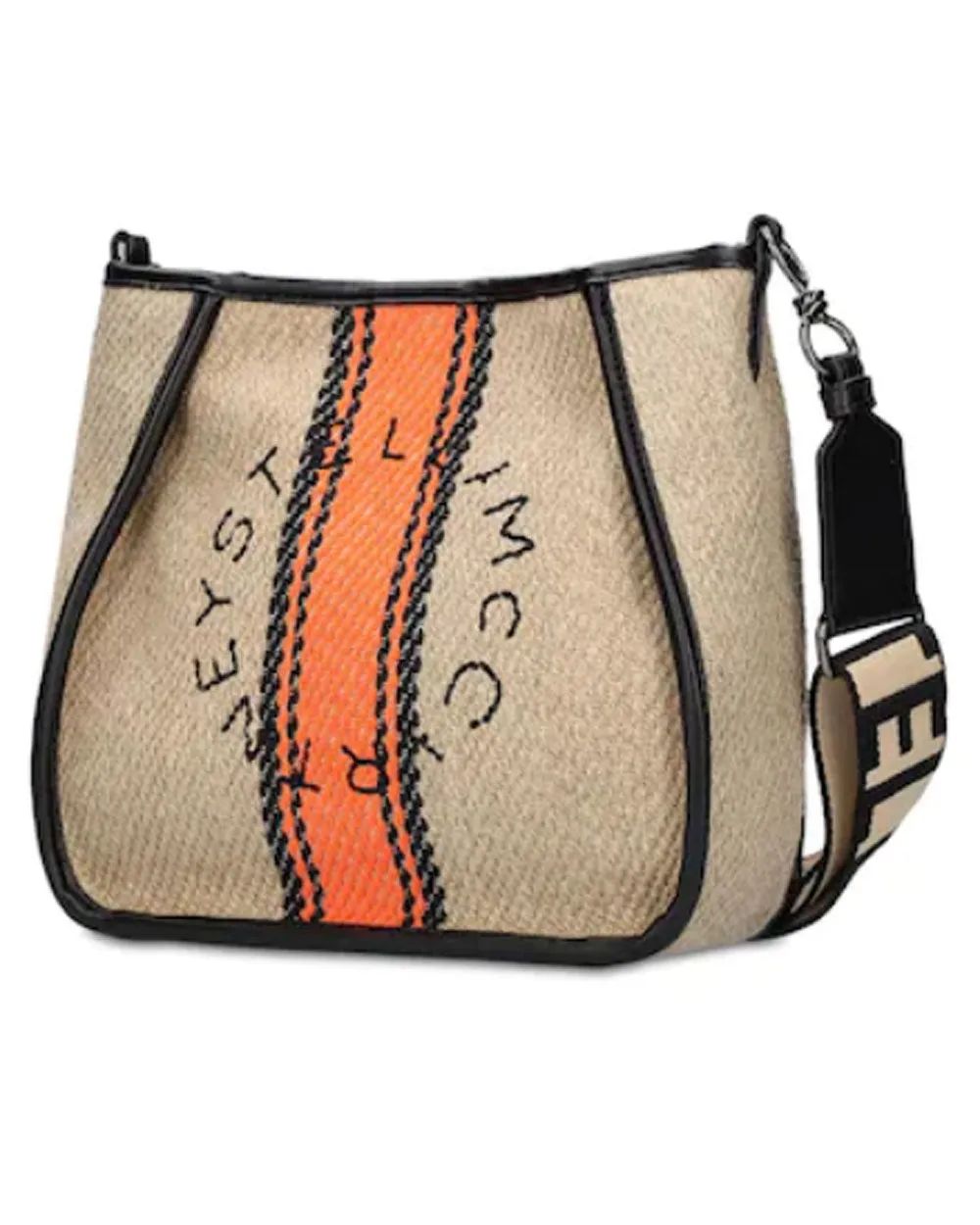 Mini Linen Striped Logo Crossbody in Natural