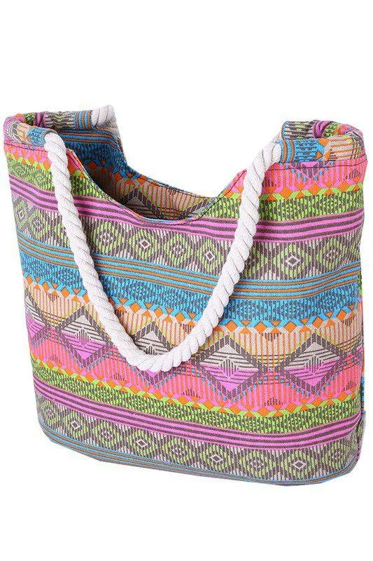 Pink Geometric Bright Patterned Tote