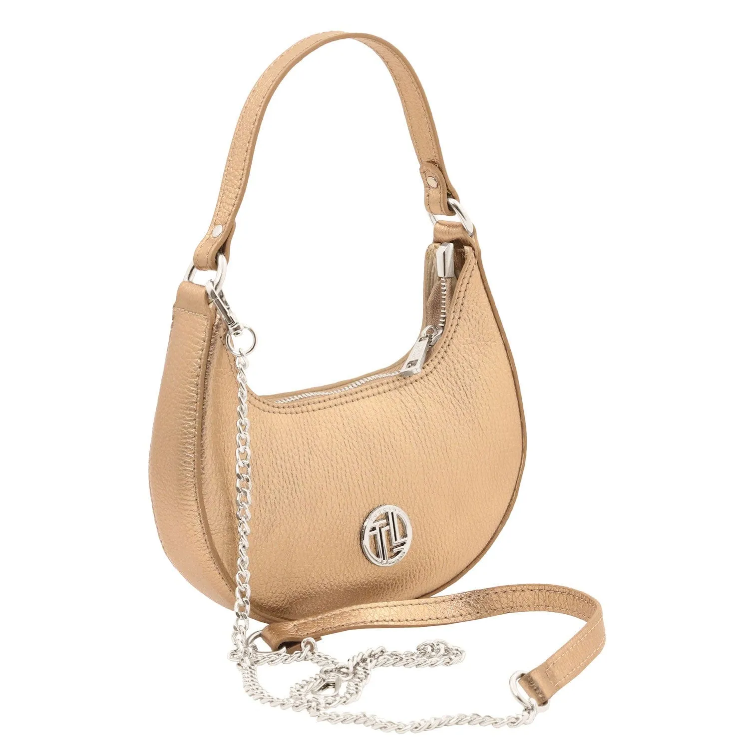 Pixie - Metallic Leather Mini Crescent Bag With Chain Strap | TL142413