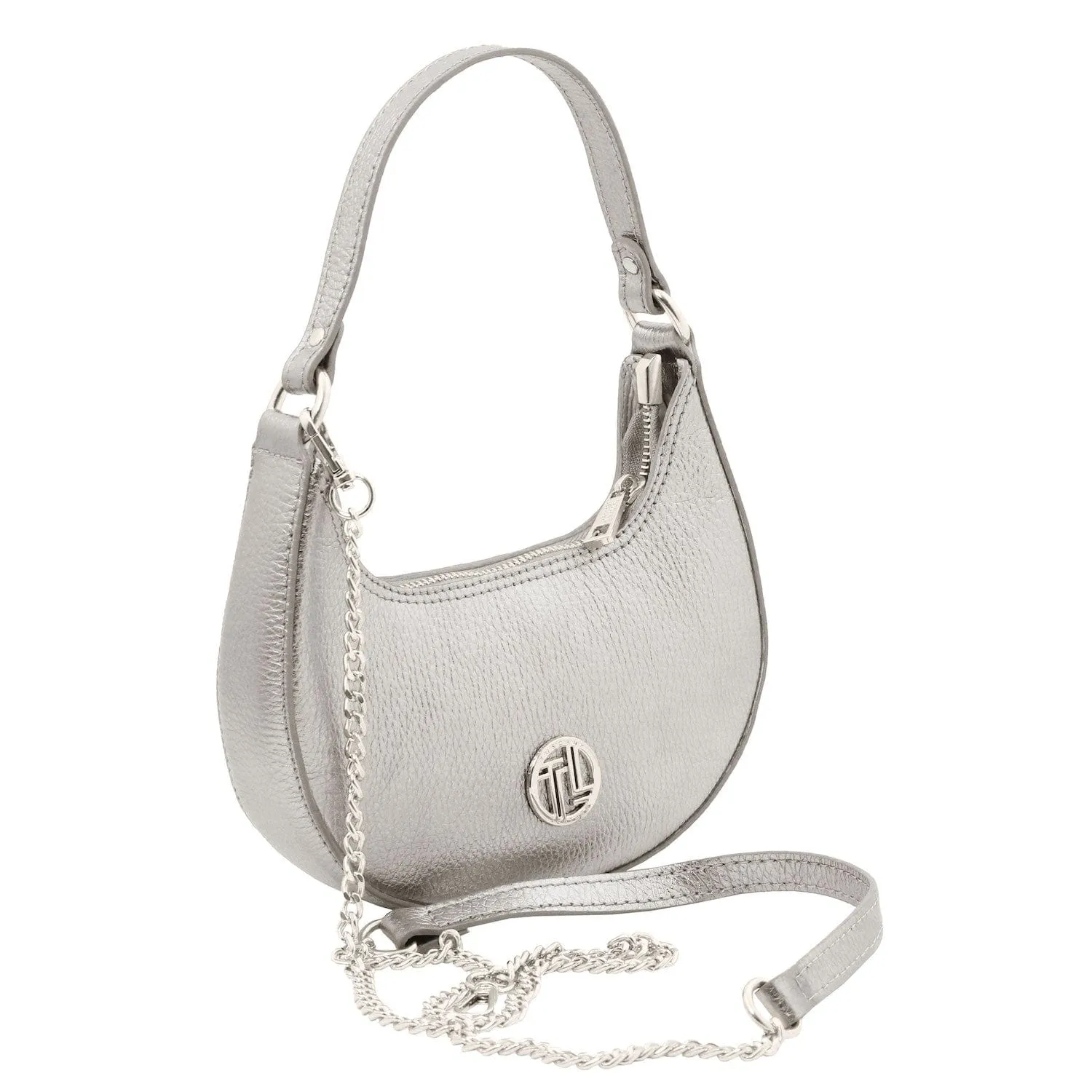 Pixie - Metallic Leather Mini Crescent Bag With Chain Strap | TL142413