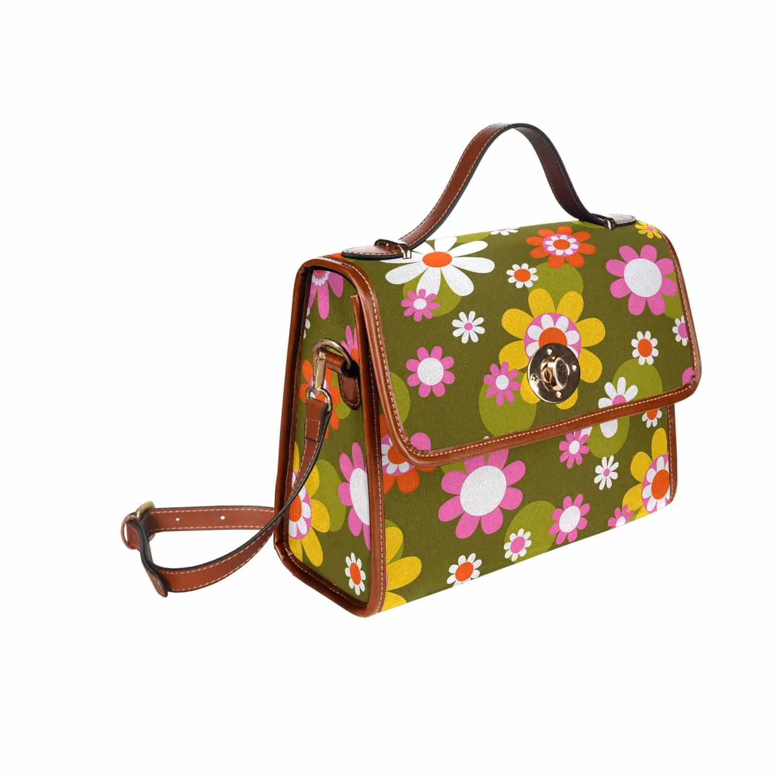 Retro Groovy Hippie Daisy Top Handle Satchel