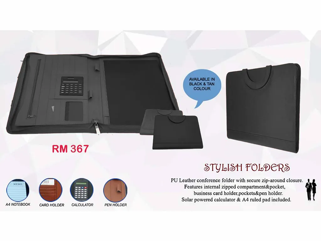 RM-367 - PU Leather folder with Handle Black