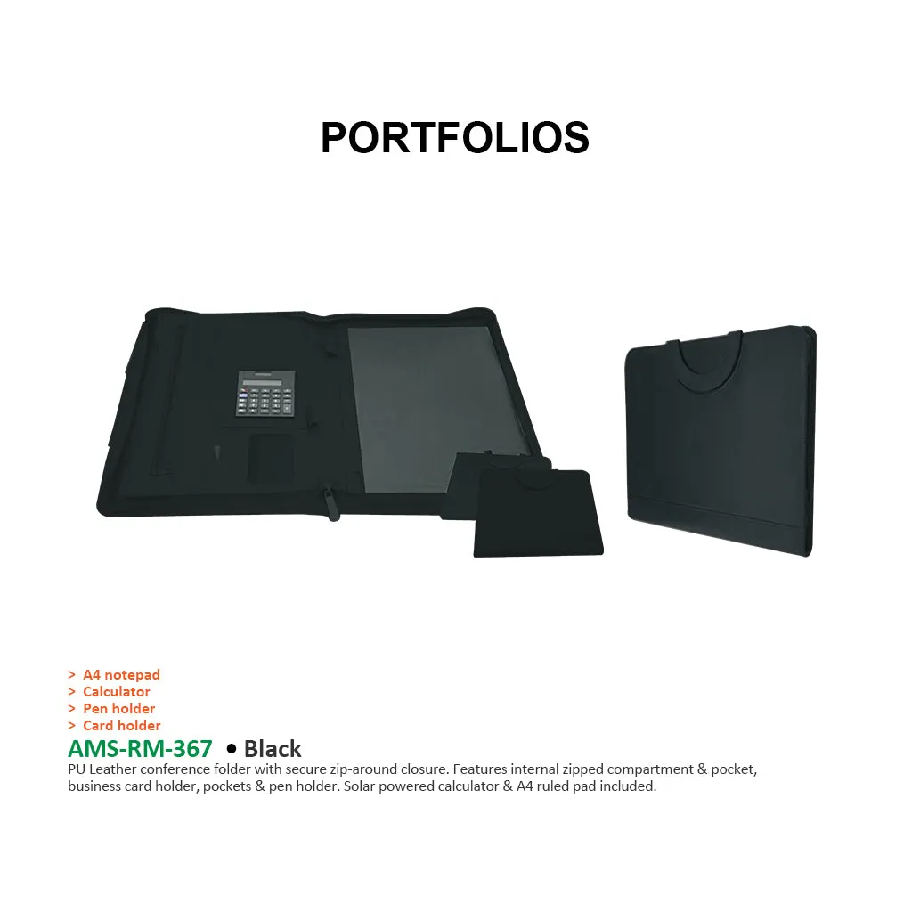 RM-367 - PU Leather folder with Handle Black