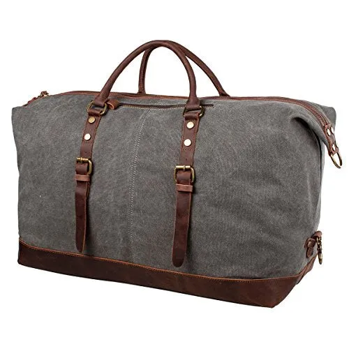 S-ZONE Oversized Leather Canvas Duffel Shoulder Weekender Mens Overnight Bag