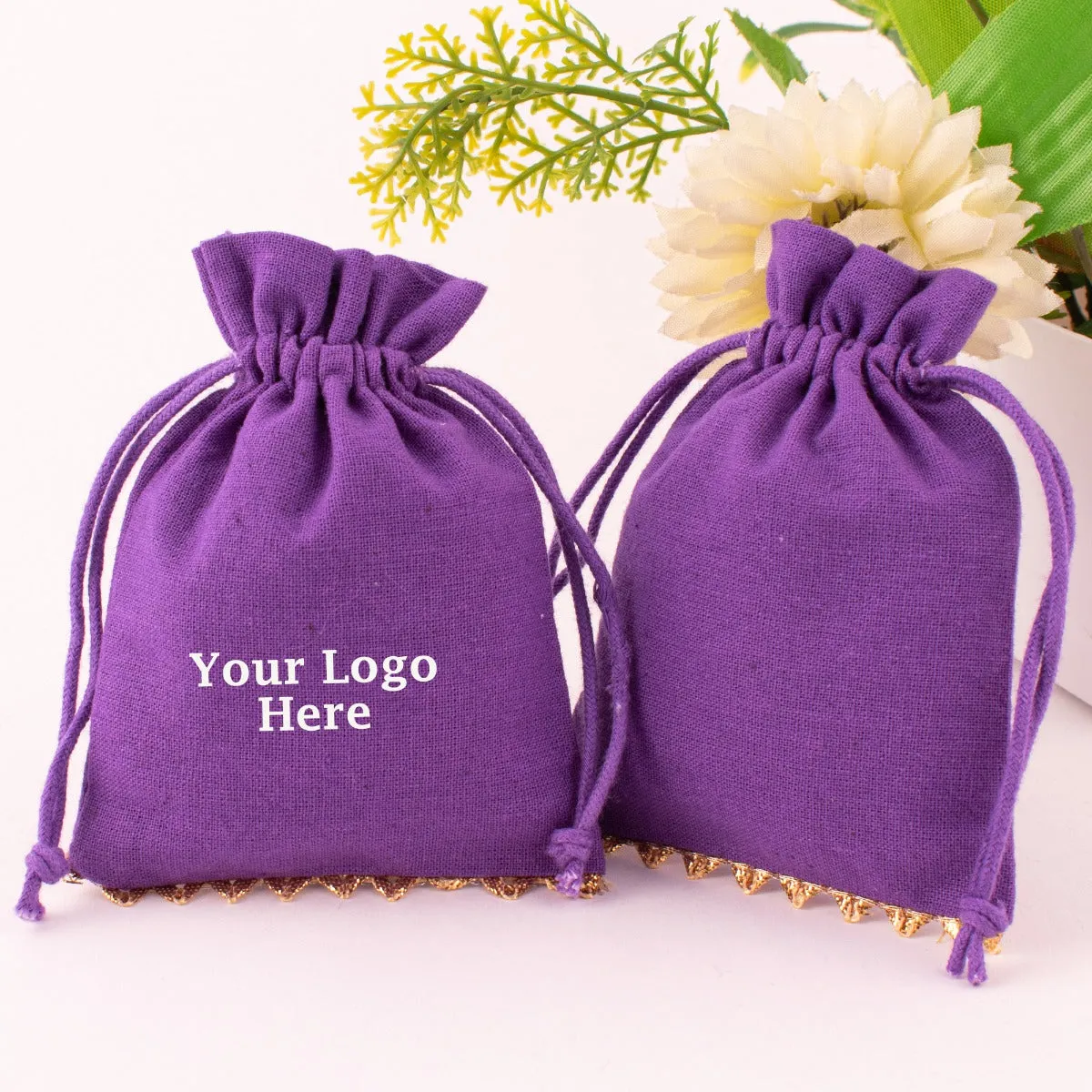 (Set of 100) Custom Jewelry Packaging Pouch, Personalized Brand Logo Print Drawstring Bags