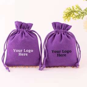 (Set of 100) Custom Jewelry Packaging Pouch, Personalized Brand Logo Print Drawstring Bags