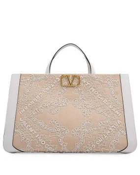 VLOGO Embroidered Raffia Tote Bag